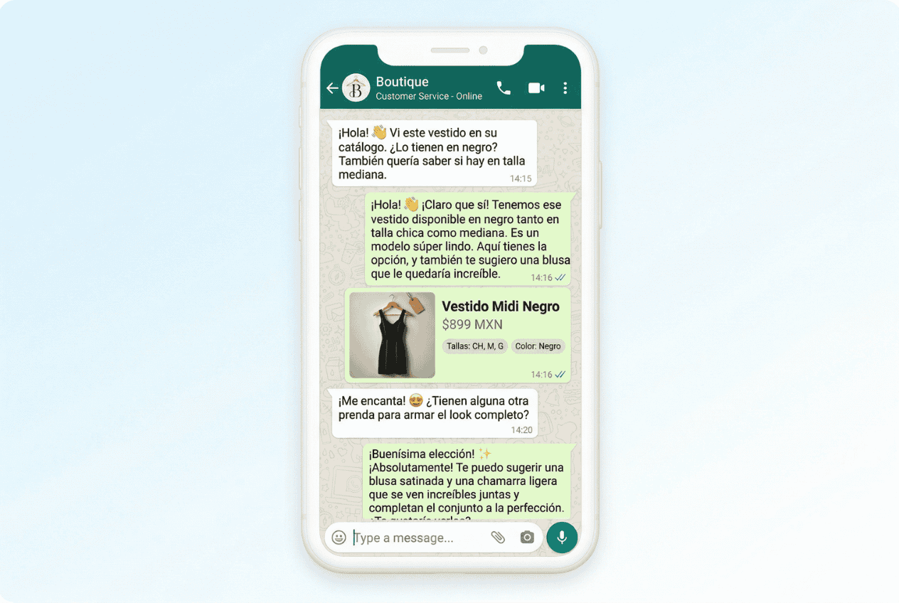 Chat de venta de ropa por WhatsApp en boutique