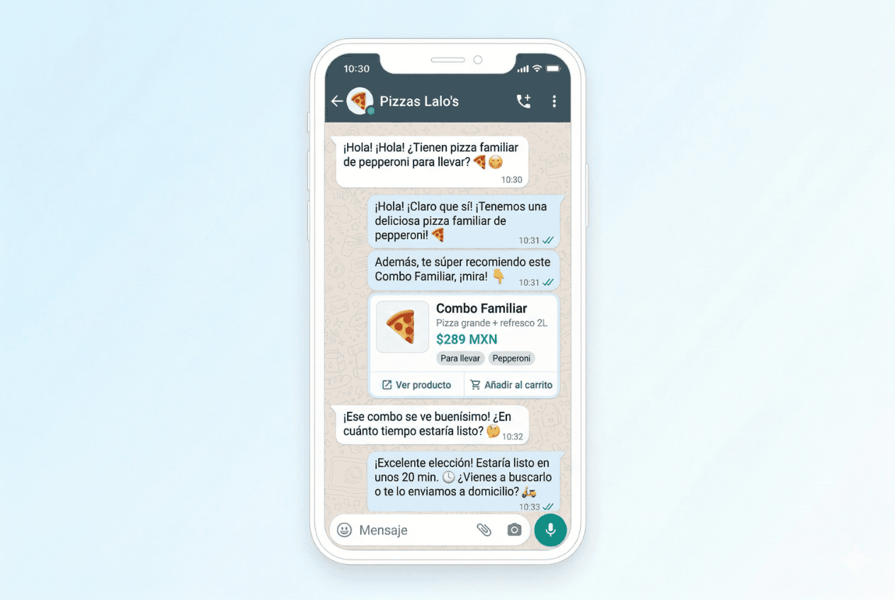 Chat de pedido por WhatsApp en Pizzas Lalo's
