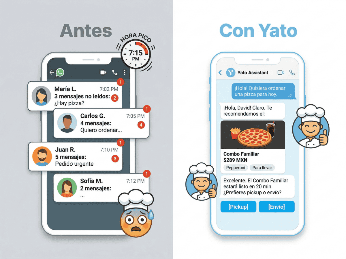 Cómo toma pedidos Yato en un restaurante por WhatsApp